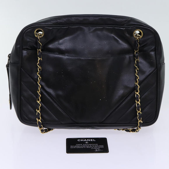 CHANEL Matelasse Chain Shoulder Bag Leather Black CC Auth bs13119
