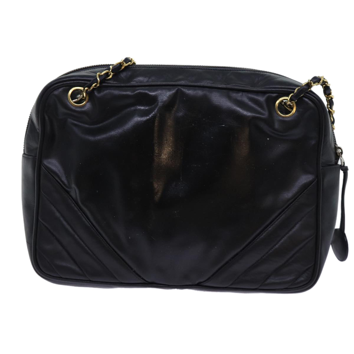 CHANEL Matelasse Chain Shoulder Bag Leather Black CC Auth bs13119 - 0