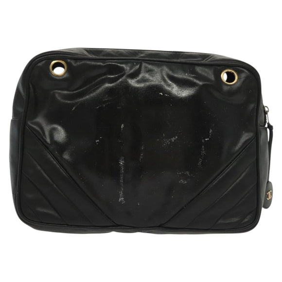 CHANEL Matelasse Chain Shoulder Bag Leather Black CC Auth bs13119