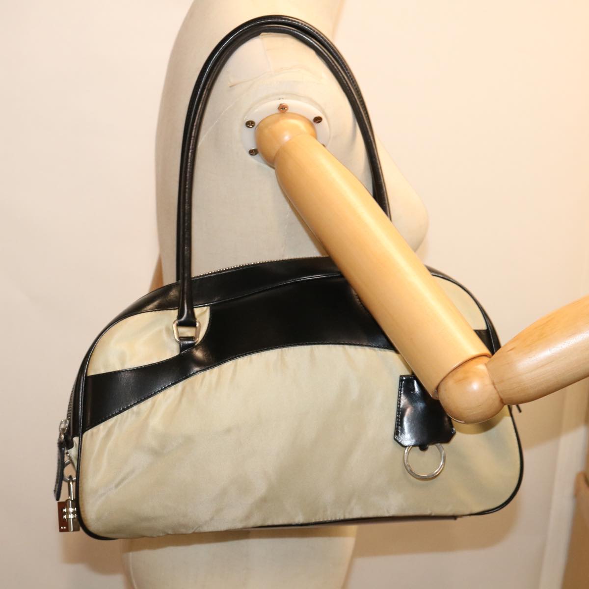 PRADA Shoulder Bag Nylon Beige Auth bs13135