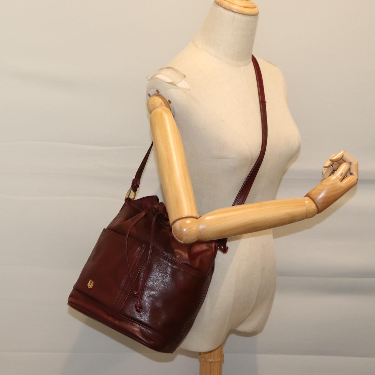 Christian Dior Shoulder Bag Leather Red Auth bs13138