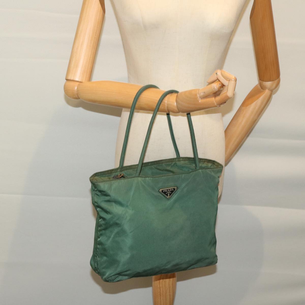 PRADA Hand Bag Nylon Green Auth bs13153