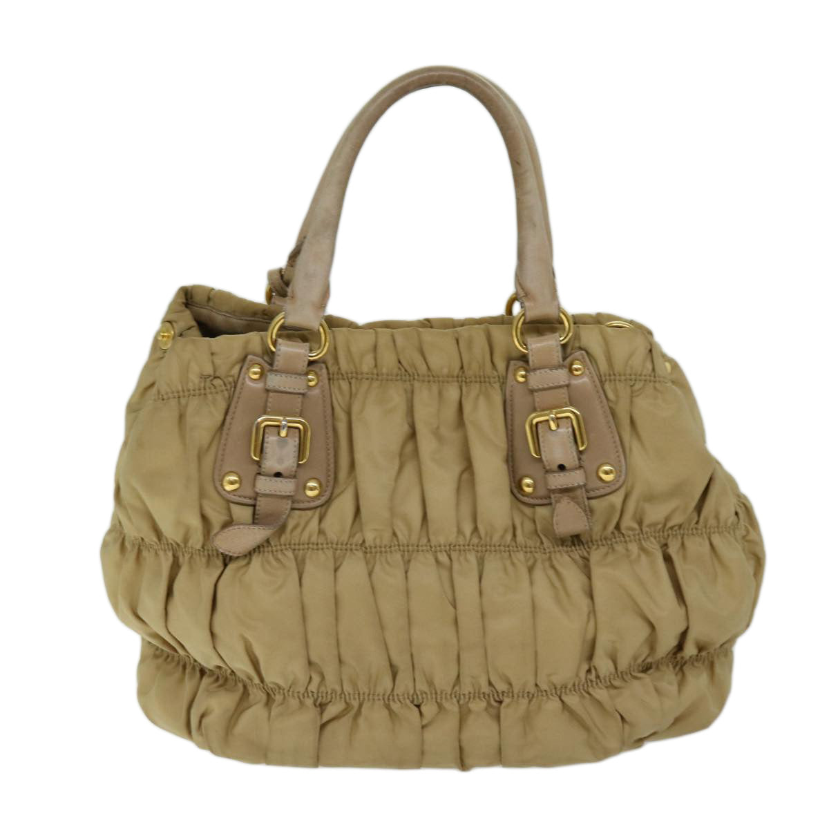 PRADA Hand Bag Nylon 2way Beige Auth bs13154