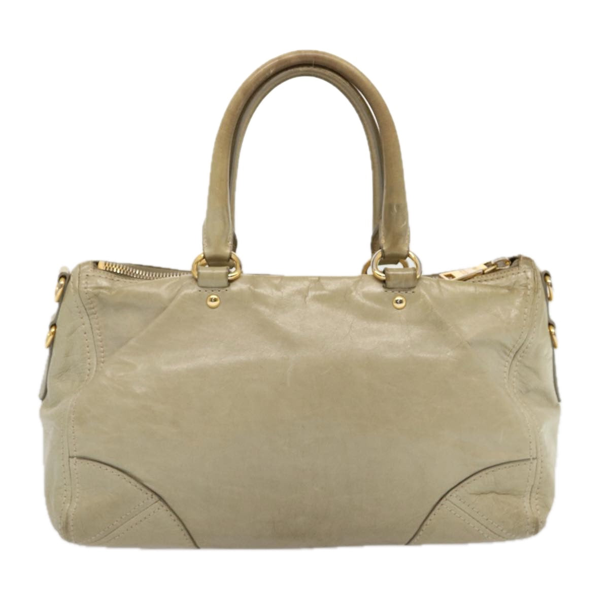 PRADA Hand Bag Leather Gray Auth bs13155 - 0