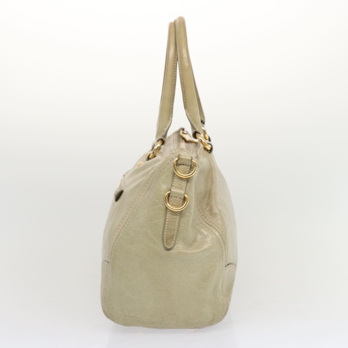 PRADA Hand Bag Leather Gray Auth bs13155