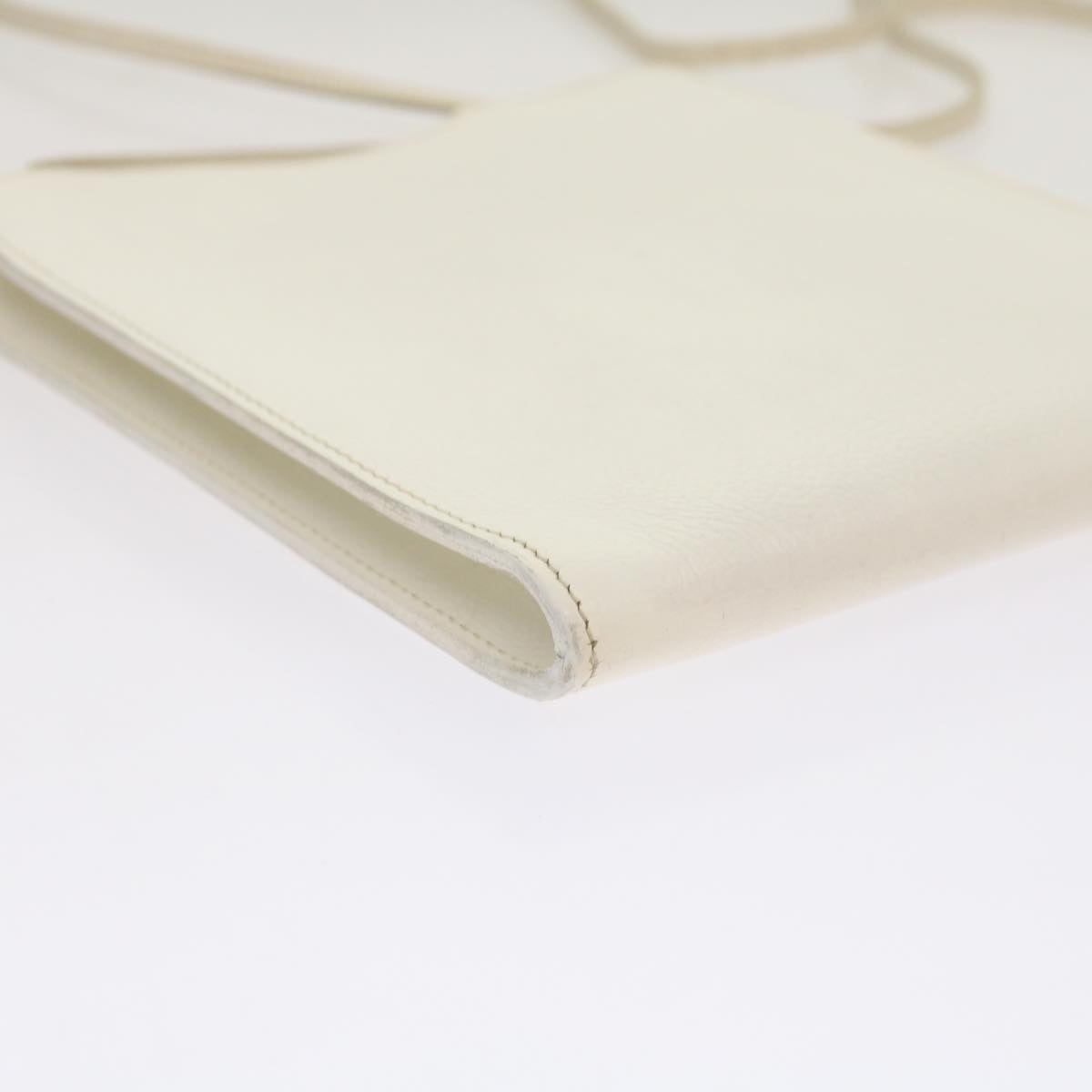 HERMES Onimetu Shoulder Bag Leather White Auth bs13159