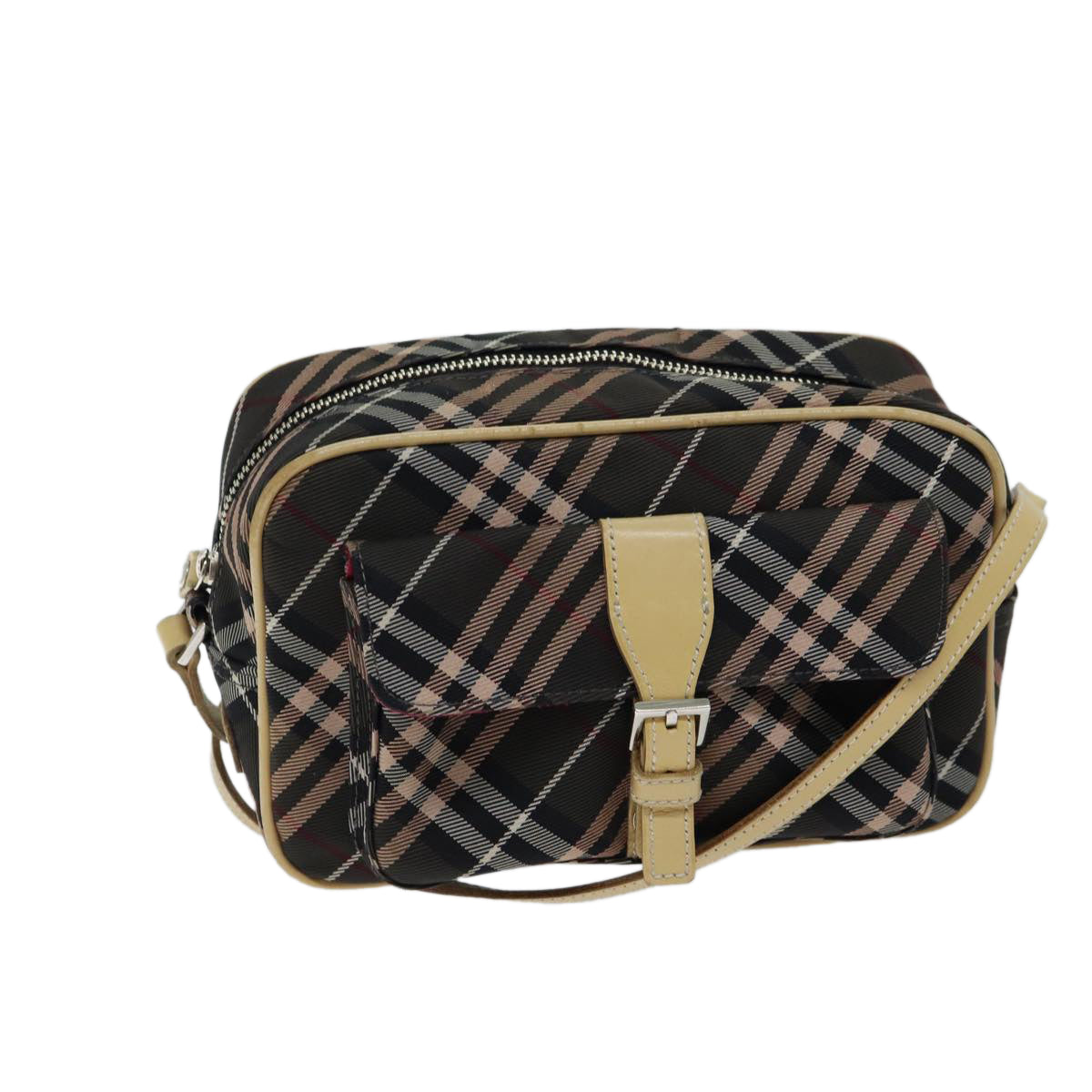 BURBERRY Nova Check Blue Label Shoulder Bag Canvas Brown Auth bs13183