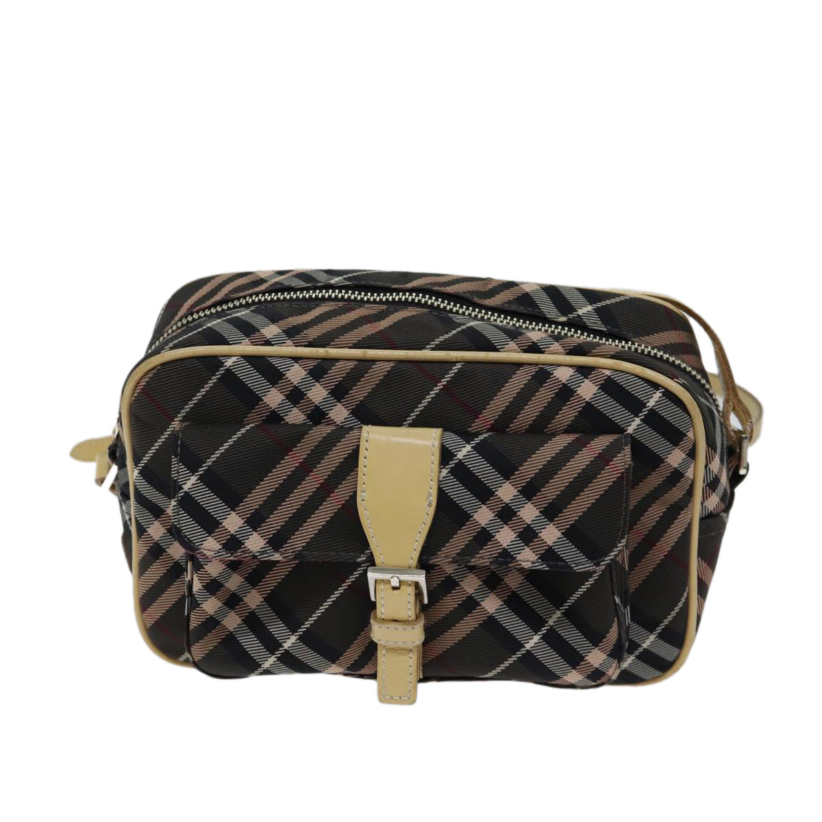 BURBERRY Nova Check Blue Label Shoulder Bag Canvas Brown Auth bs13183