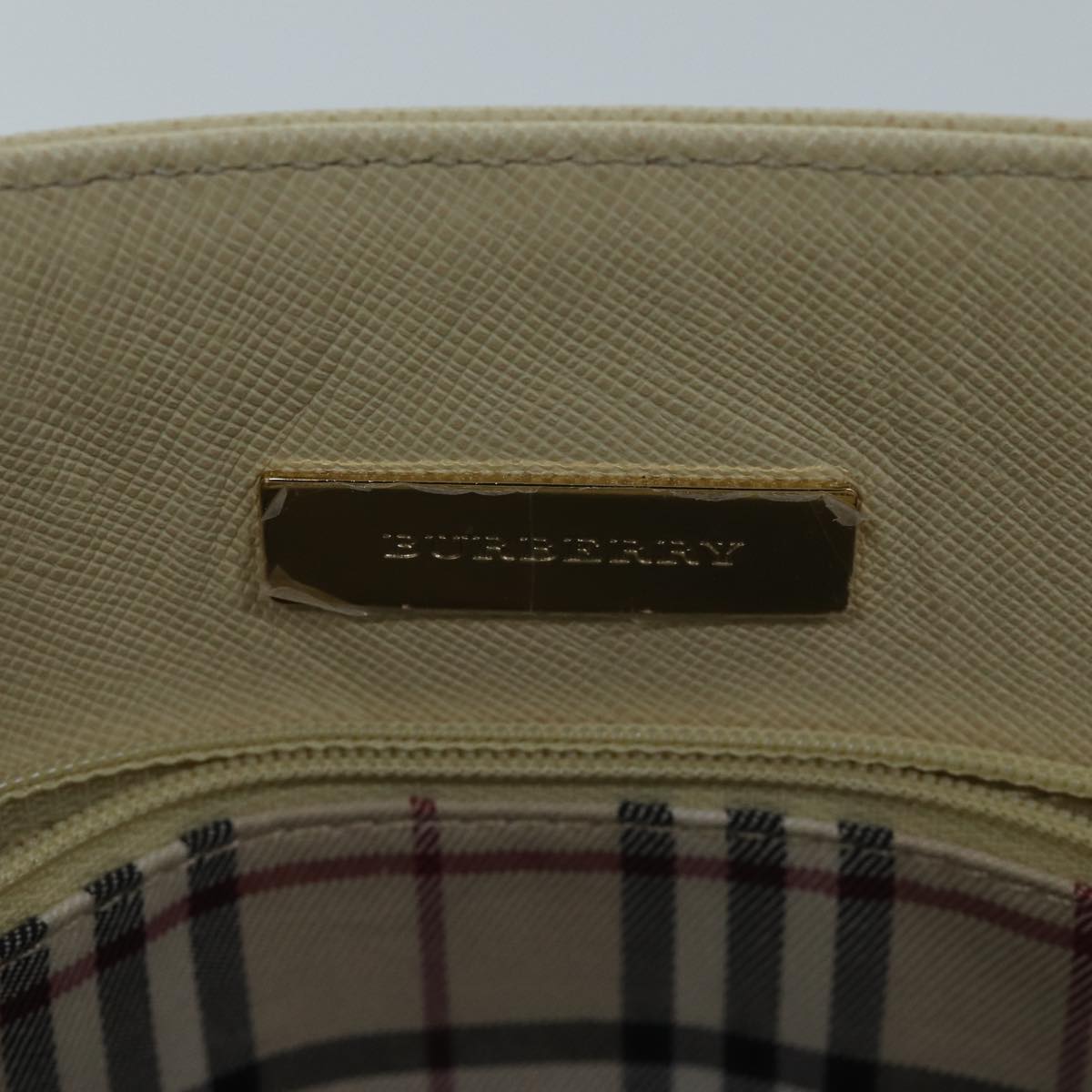 BURBERRY Hand Bag Leather Cream Auth bs13185