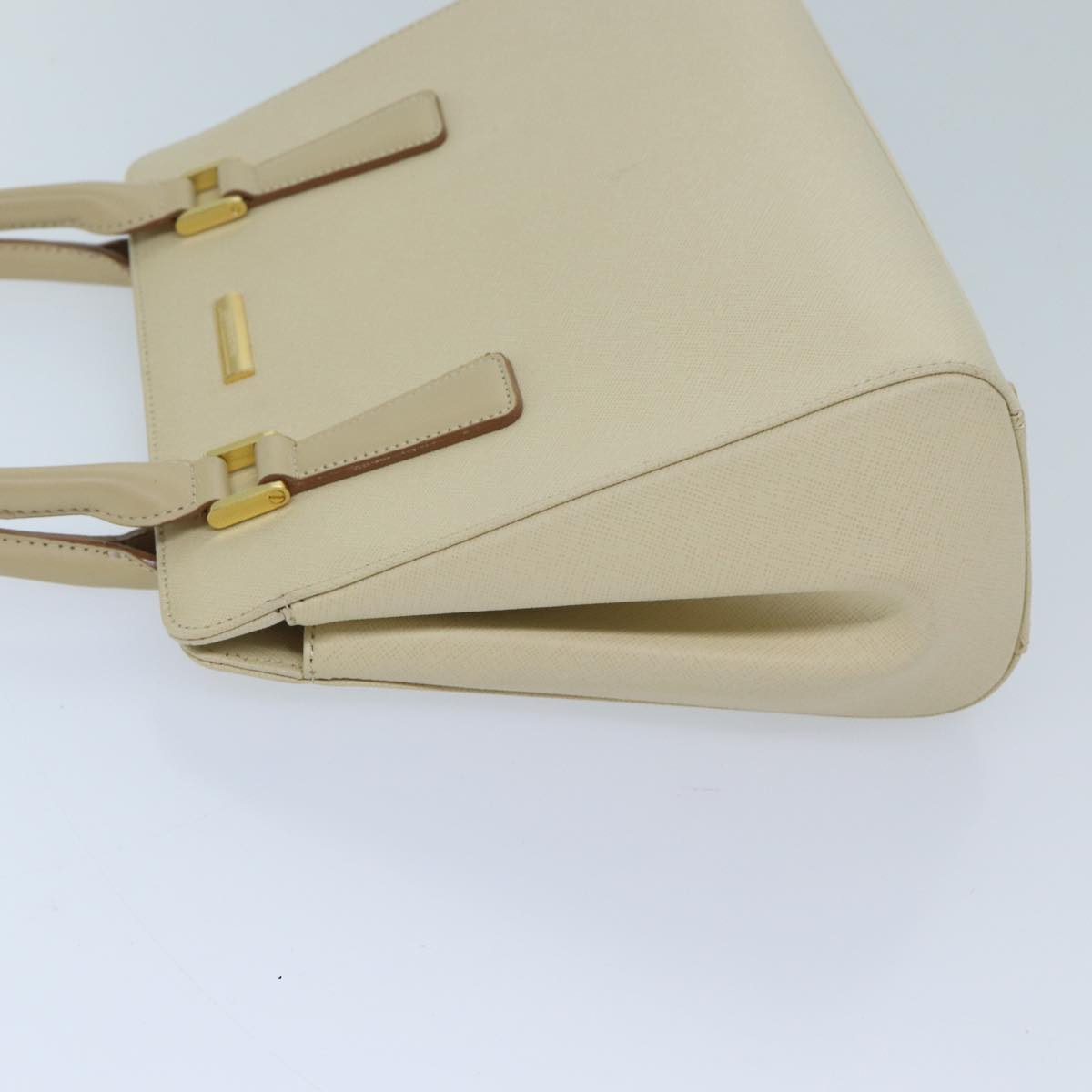 BURBERRY Hand Bag Leather Cream Auth bs13185