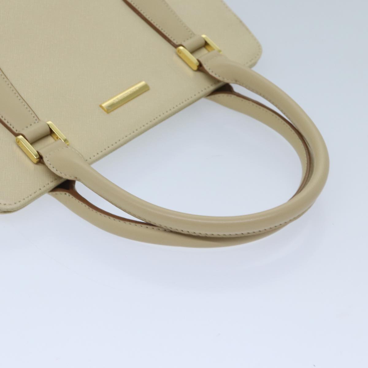 BURBERRY Hand Bag Leather Cream Auth bs13185