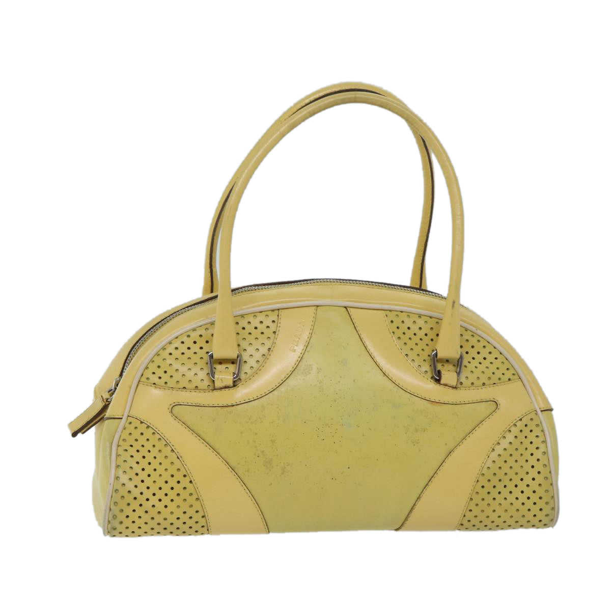 PRADA Hand Bag Leather Yellow Auth bs13198 - 0