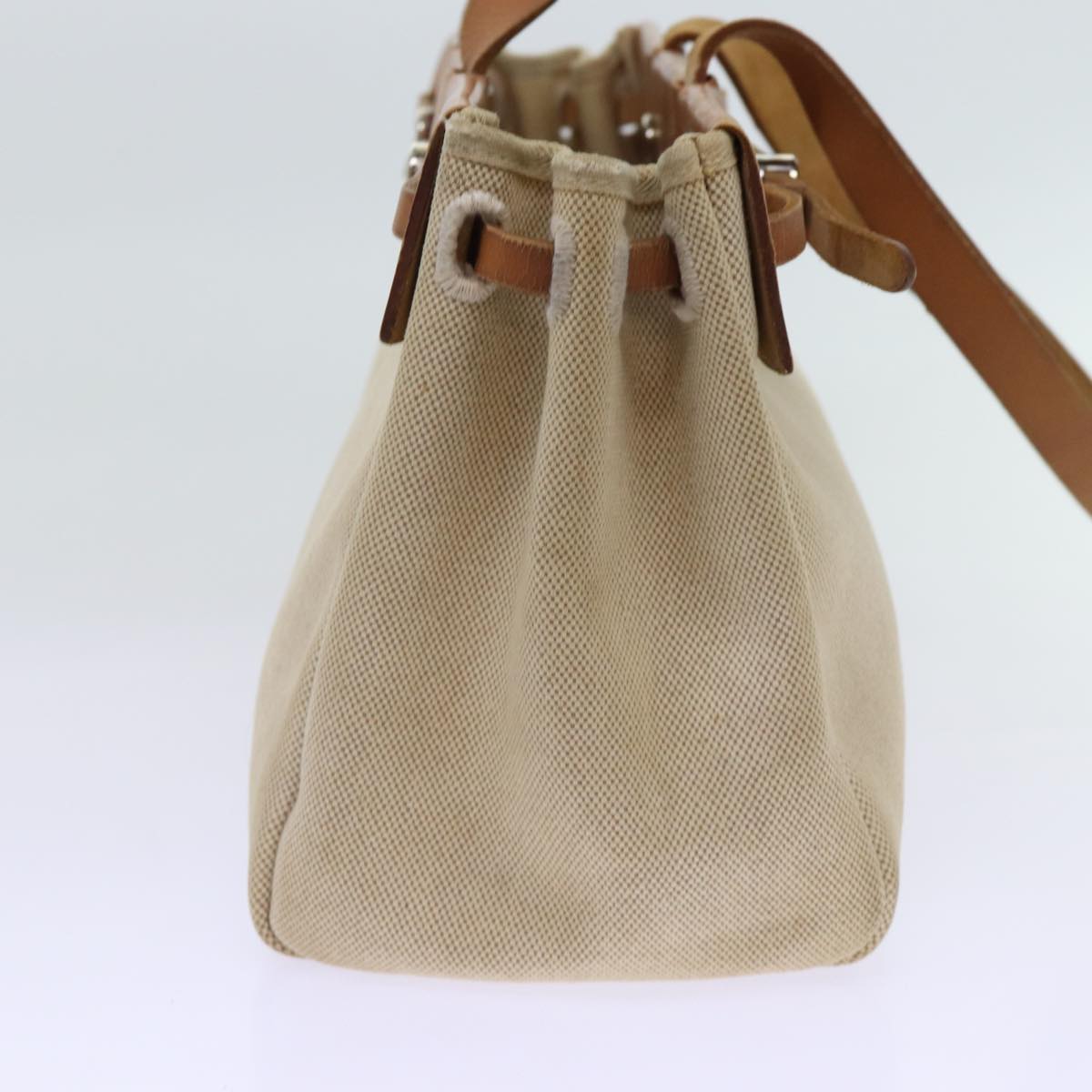 HERMES Her Cabass GM Tote Bag Canvas Leather 2way Beige Brown Auth bs13205