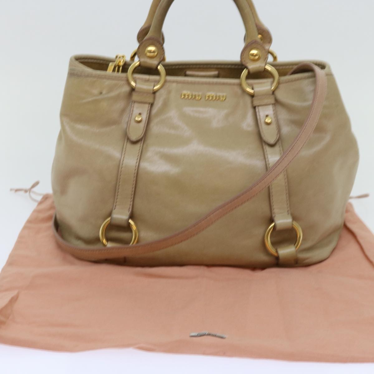 Miu Miu Hand Bag Leather 2way Beige Auth bs13219