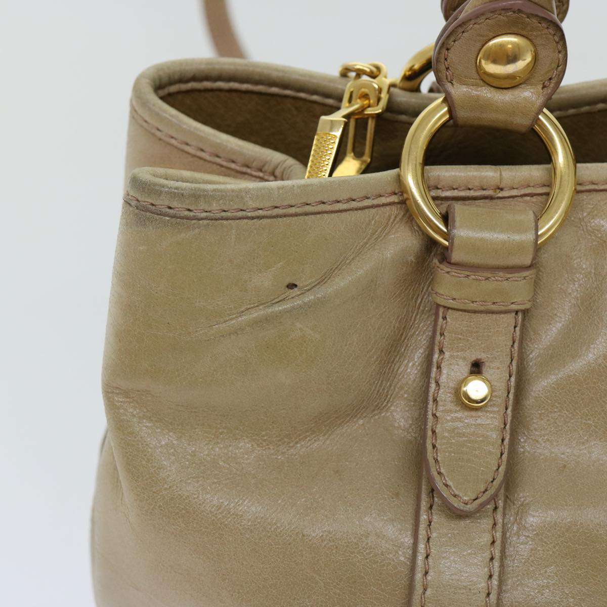 Miu Miu Hand Bag Leather 2way Beige Auth bs13219 - 0