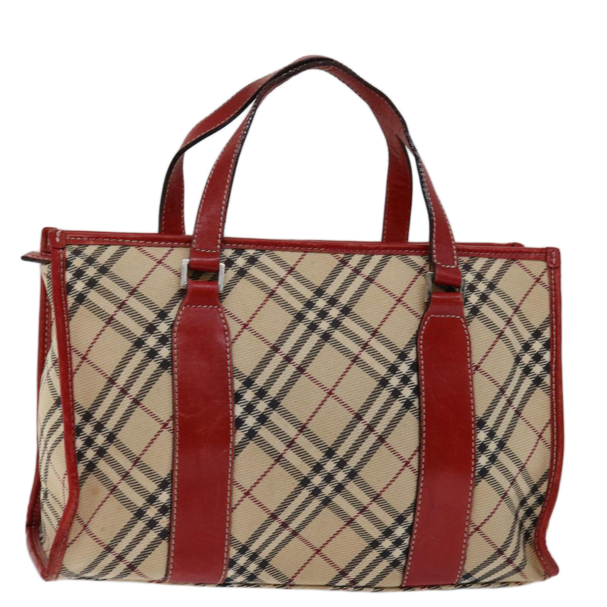 BURBERRY Nova Check Blue Label Hand Bag Canvas Beige Auth bs13225