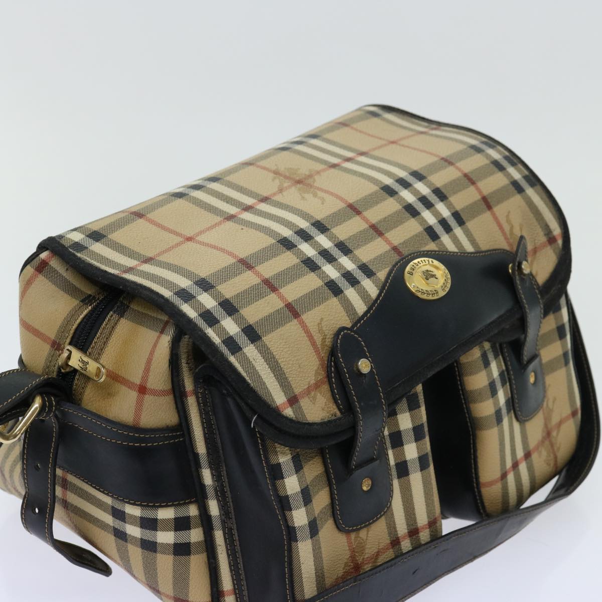 Burberrys Nova Check Shoulder Bag PVC Beige Auth bs13226