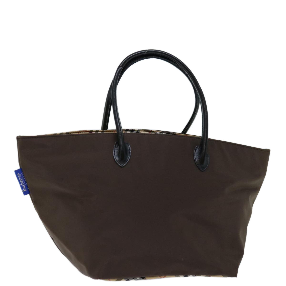 Burberrys Nova Check Blue Label Hand Bag Nylon Brown Auth bs13234