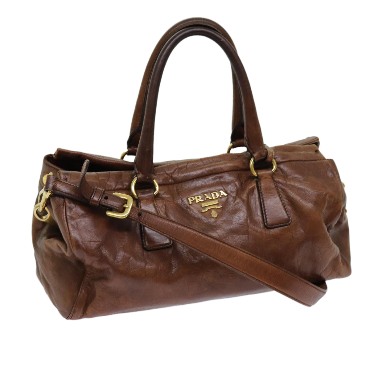 PRADA Hand Bag Leather 2way Brown Auth bs13240