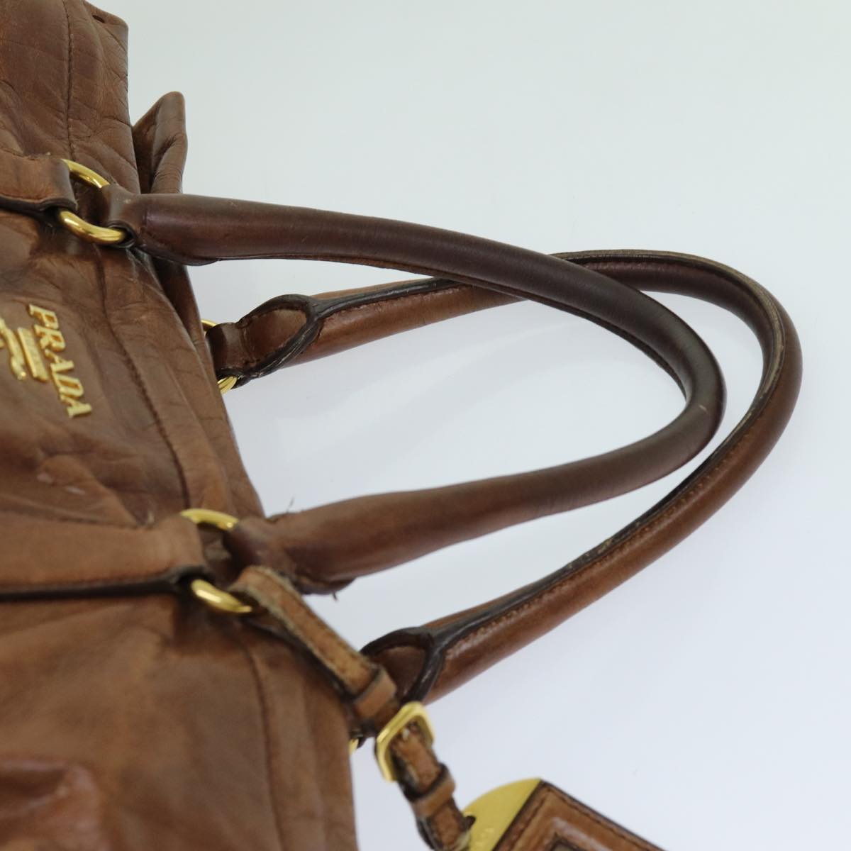 PRADA Hand Bag Leather 2way Brown Auth bs13240
