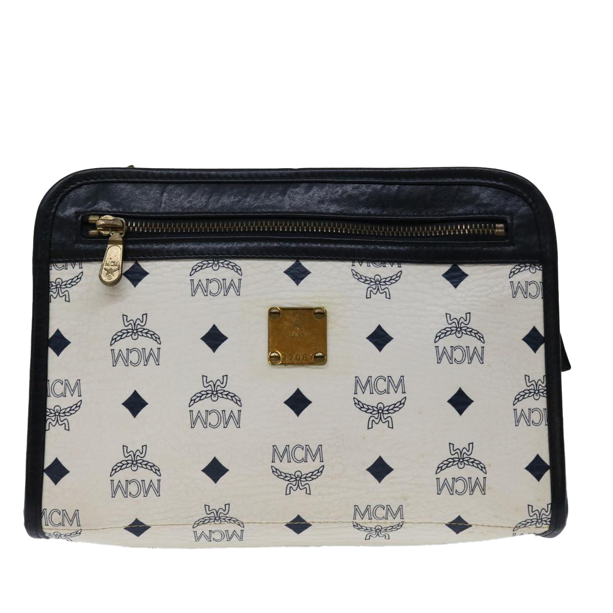MCM Vicetos Logogram Clutch Bag PVC Leather White Auth bs13266 - 0