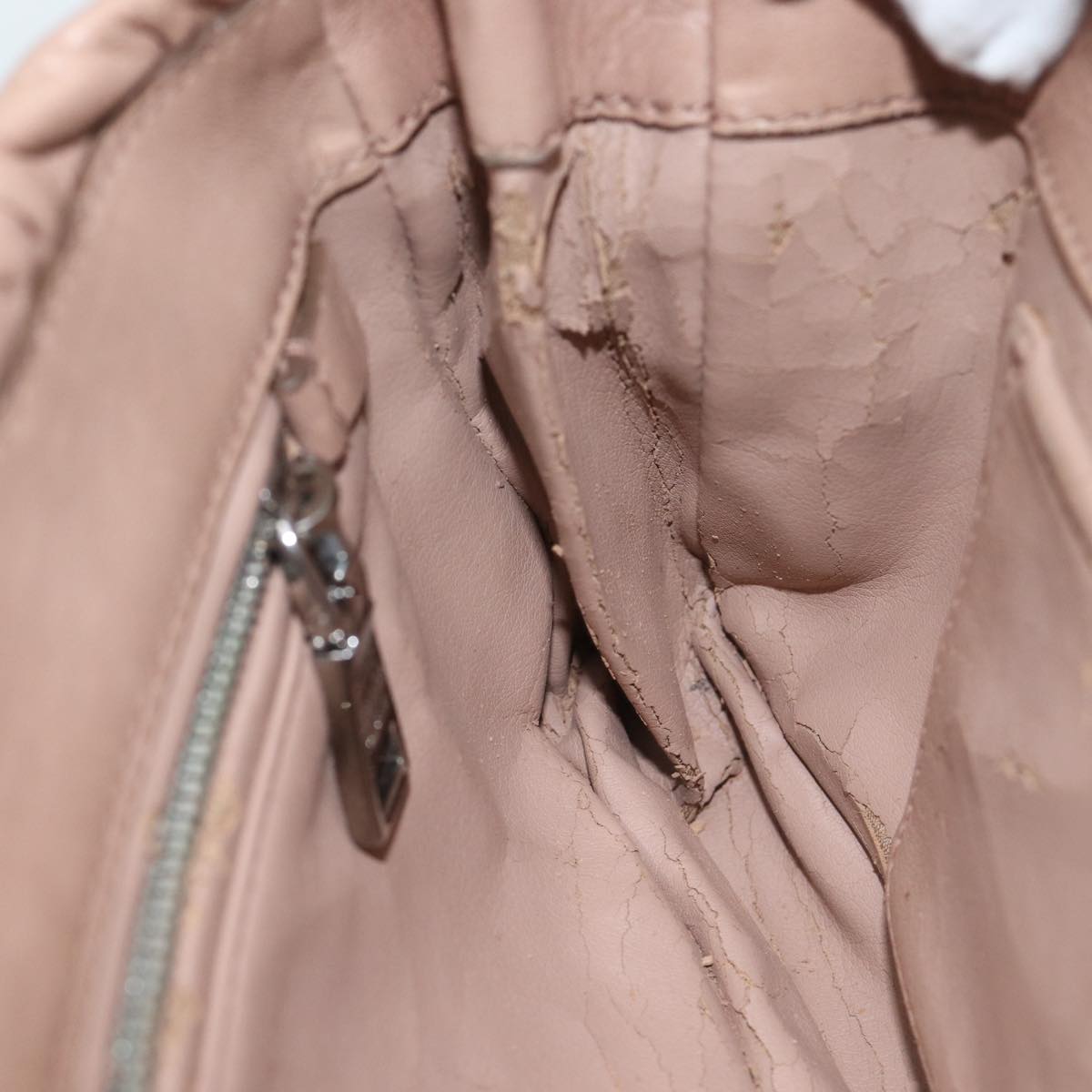 PRADA Chain Shoulder Bag Leather Beige Auth bs13272