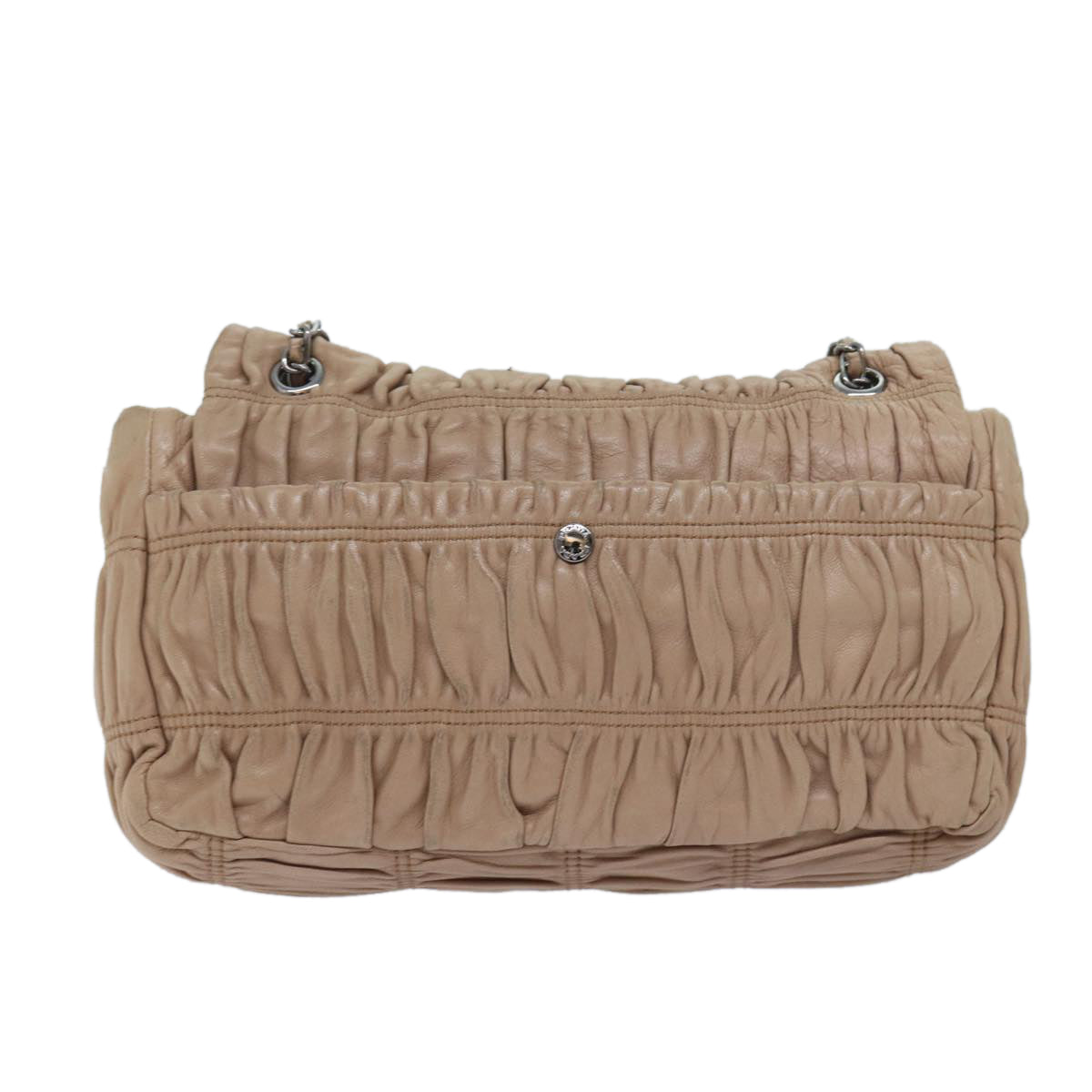 PRADA Chain Shoulder Bag Leather Beige Auth bs13272 - 0