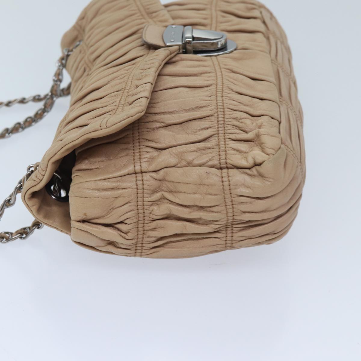 PRADA Chain Shoulder Bag Leather Beige Auth bs13272