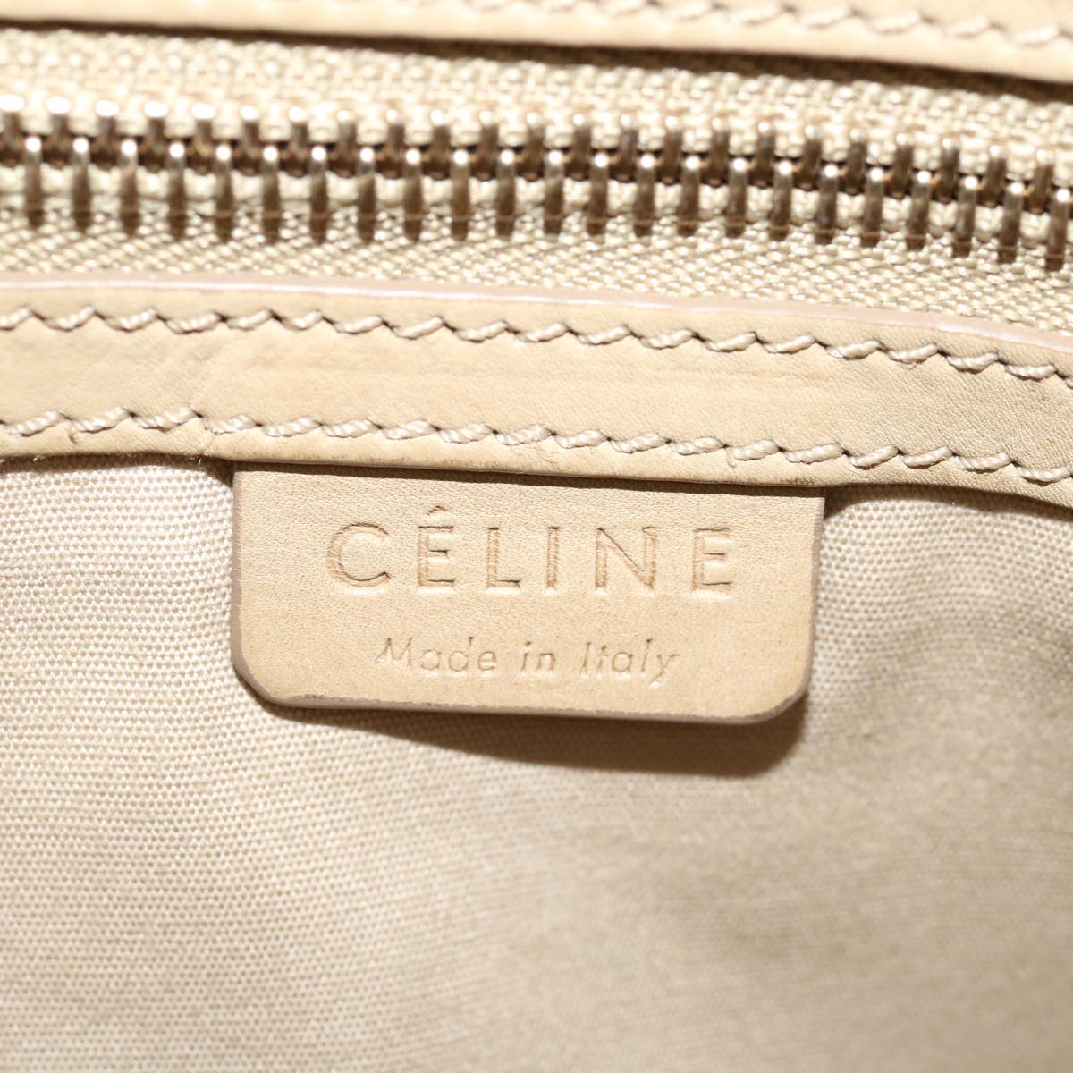 CELINE Hand Bag Leather Beige Auth bs13273