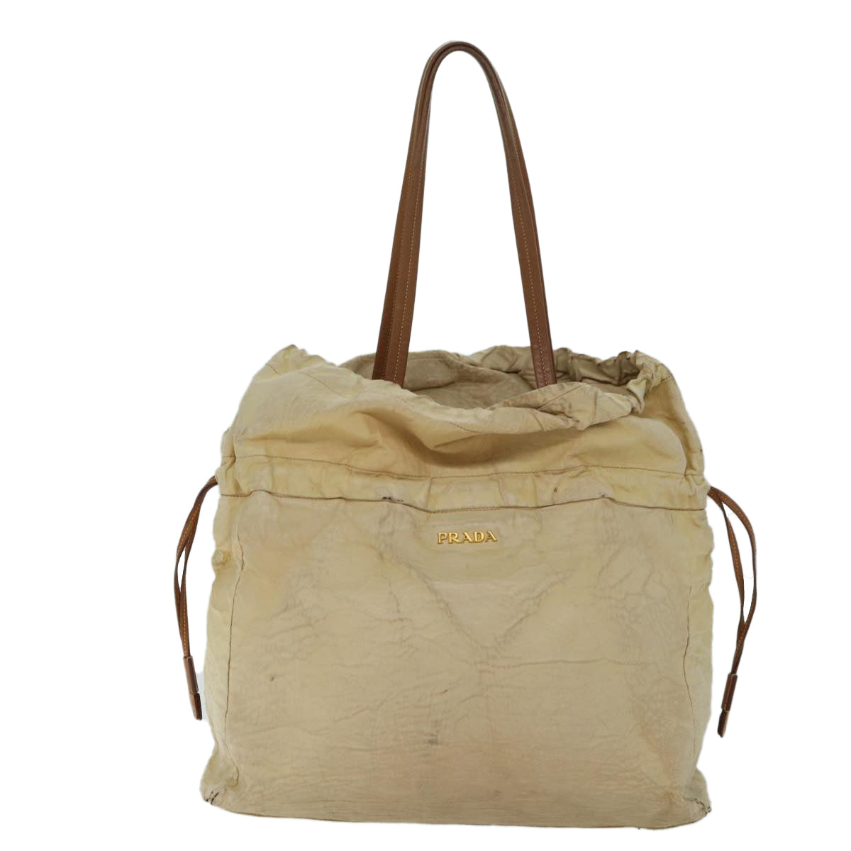 PRADA Shoulder Bag Leather Beige Auth bs13274 - 0