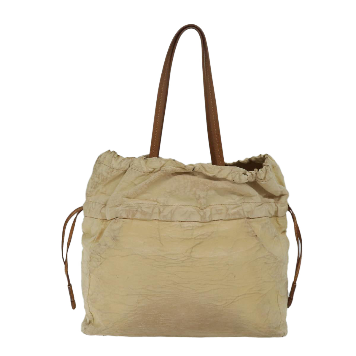PRADA Shoulder Bag Leather Beige Auth bs13274