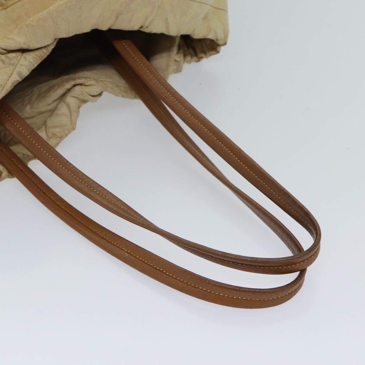 PRADA Shoulder Bag Leather Beige Auth bs13274