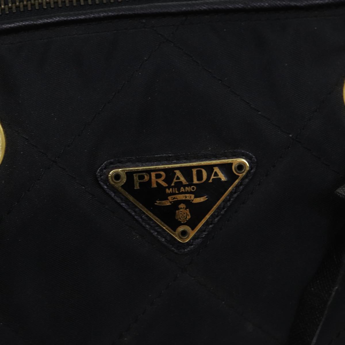 PRADA Quilted Chain Hand Bag Nylon Black Auth bs13293