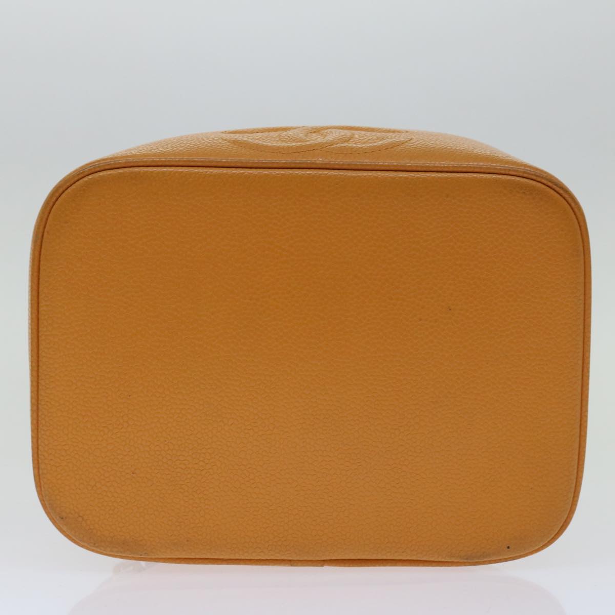 CHANEL COCO Mark Vanity Cosmetic Pouch Caviar Skin Orange CC Auth bs13309