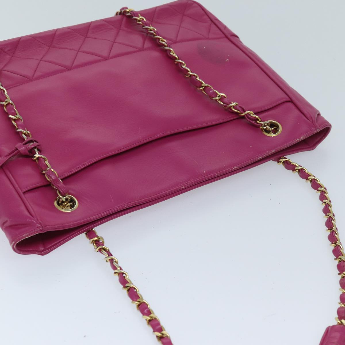 CHANEL Matelasse Chain Shoulder Bag Lamb Skin Pink CC Auth bs13312