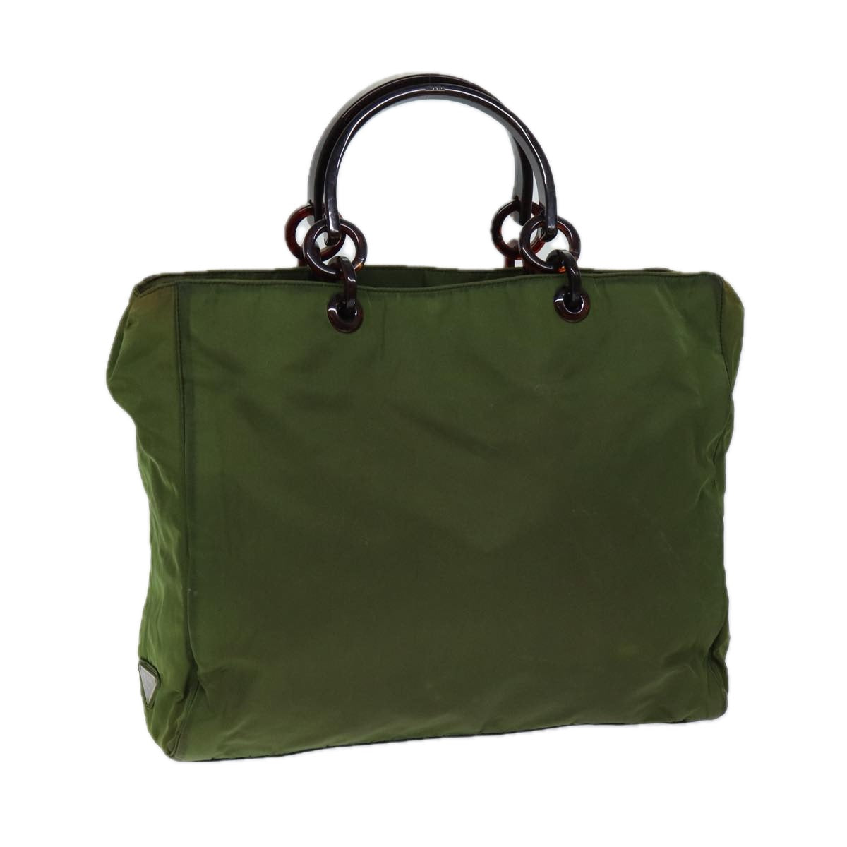 PRADA Hand Bag Nylon Khaki Auth bs13320