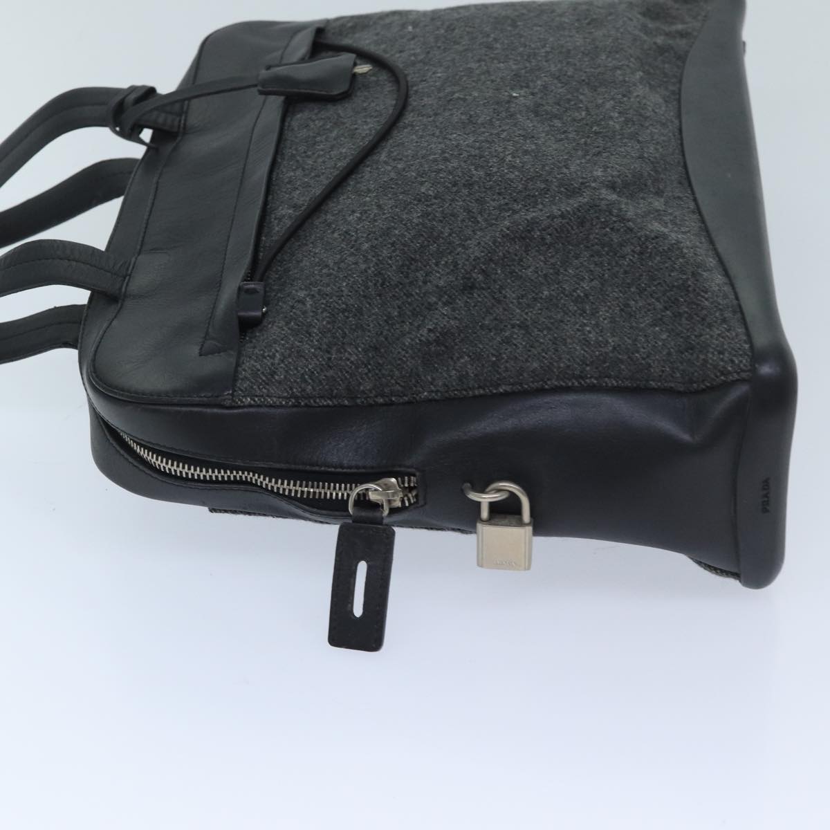 PRADA Hand Bag Wool Gray Auth bs13323