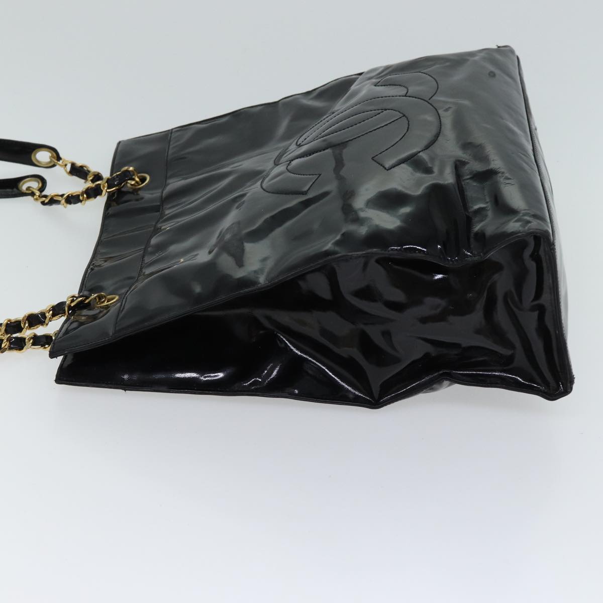 CHANEL COCO Mark Chain Shoulder Bag Patent Black CC Auth bs13327