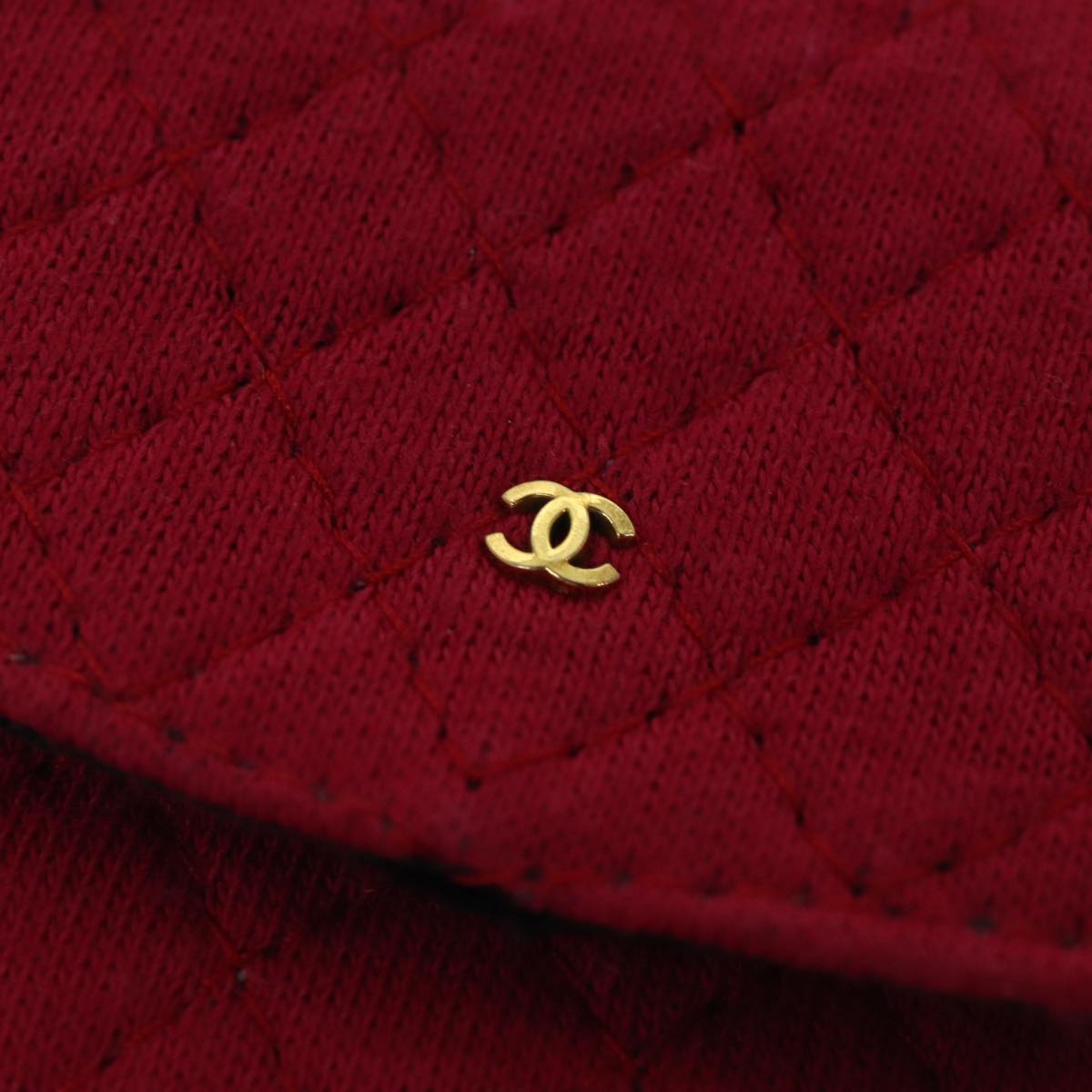 CHANEL Matelasse Chain Pouch cotton Red CC Auth bs13334