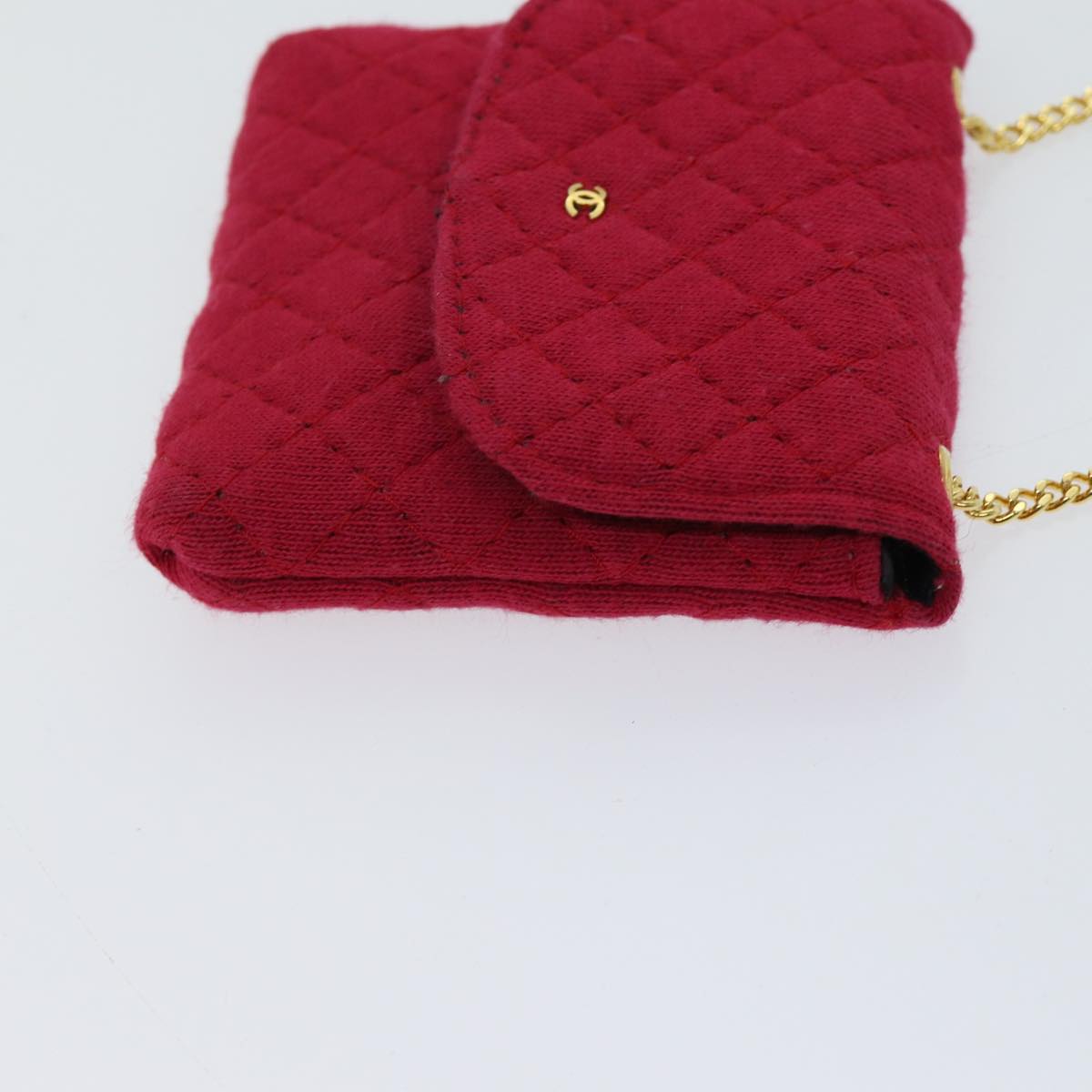 CHANEL Matelasse Chain Pouch cotton Red CC Auth bs13334