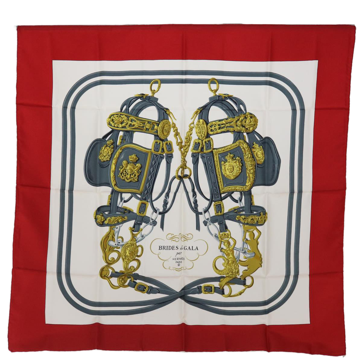 HERMES Carre 90 BRIDES de GALA Scarf Silk Red Auth bs13337