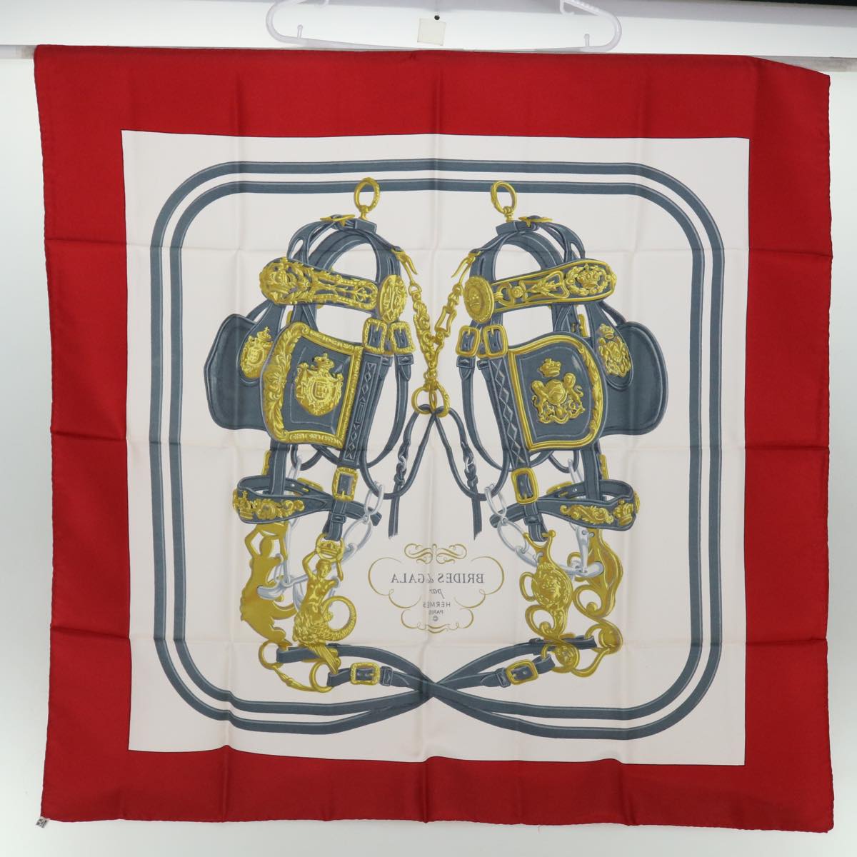 HERMES Carre 90 BRIDES de GALA Scarf Silk Red Auth bs13337