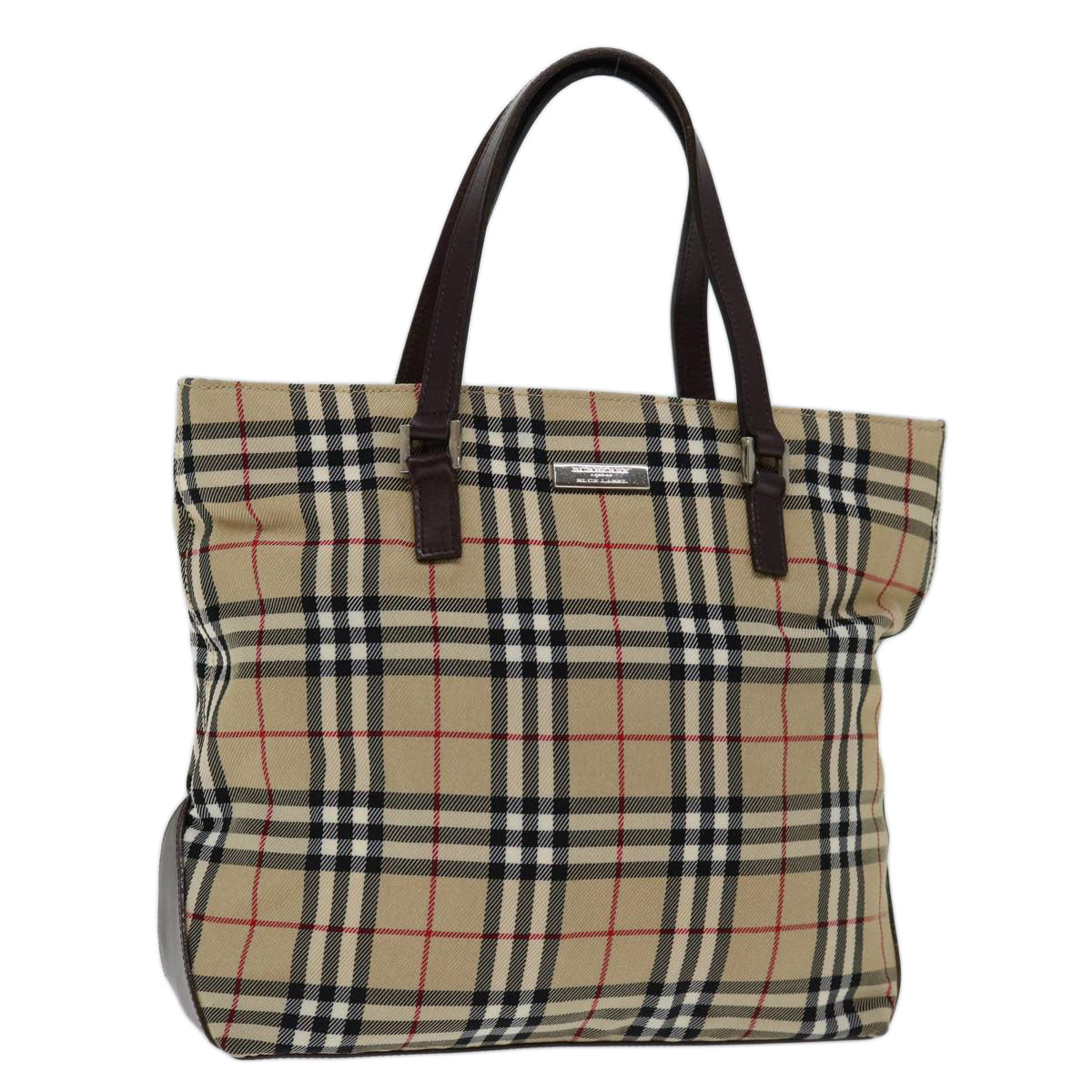 BURBERRY Nova Check Blue Label Hand Bag Canvas Beige Auth bs13348