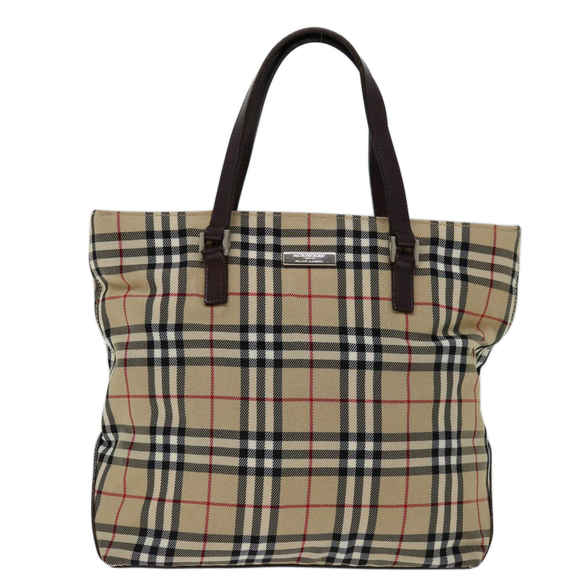 BURBERRY Nova Check Blue Label Hand Bag Canvas Beige Auth bs13348