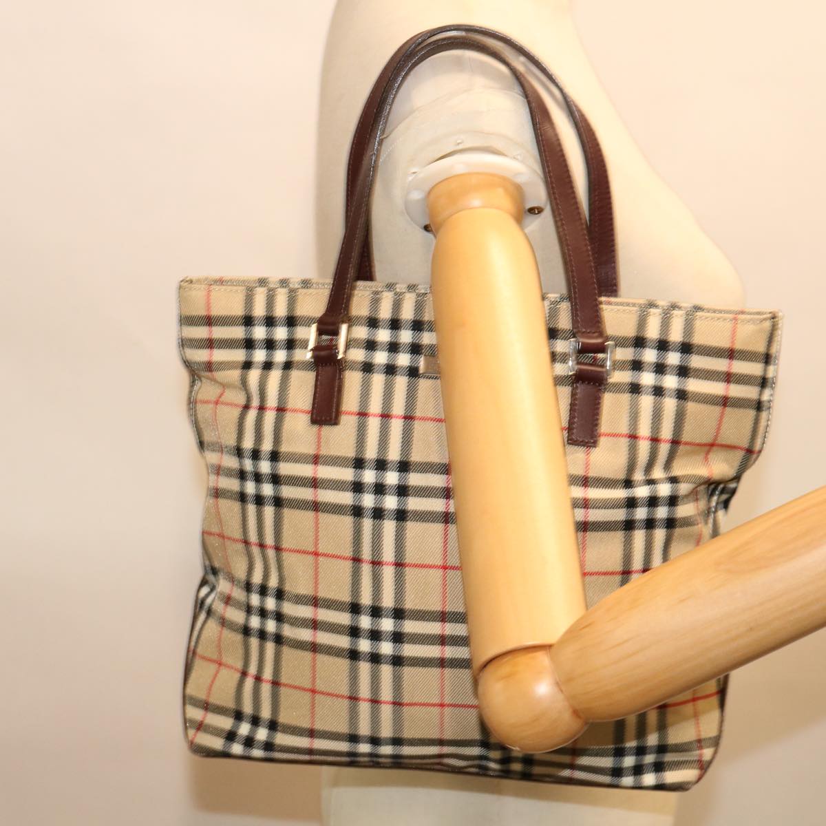 BURBERRY Nova Check Blue Label Hand Bag Canvas Beige Auth bs13348