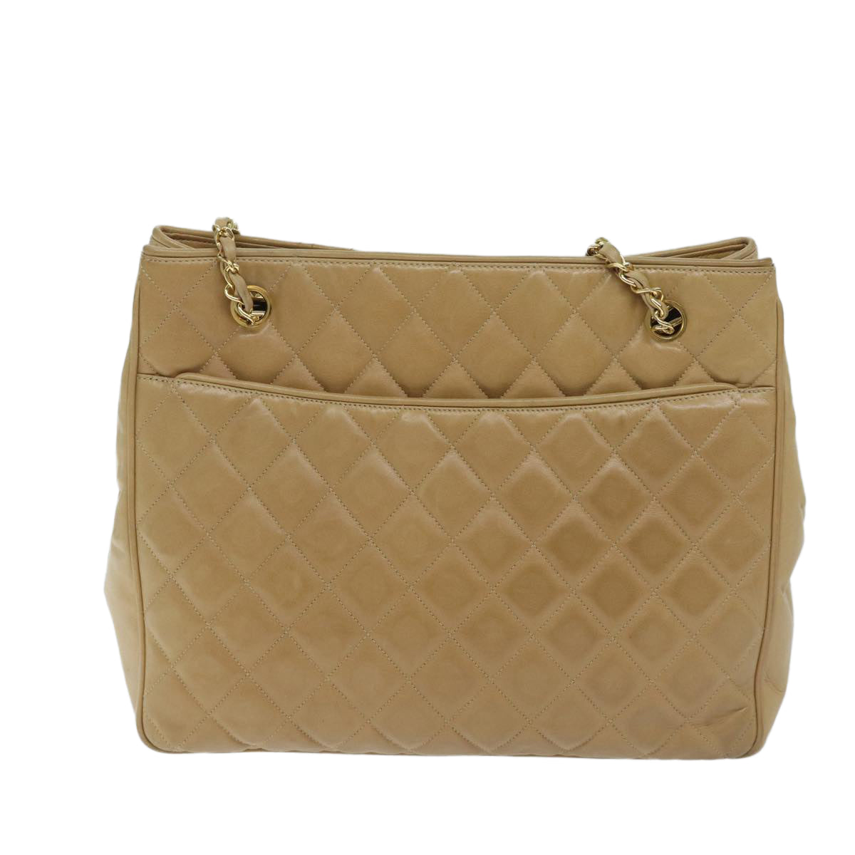 CHANEL Matelasse Chain Shoulder Bag Leather Beige CC Auth bs13359 - 0