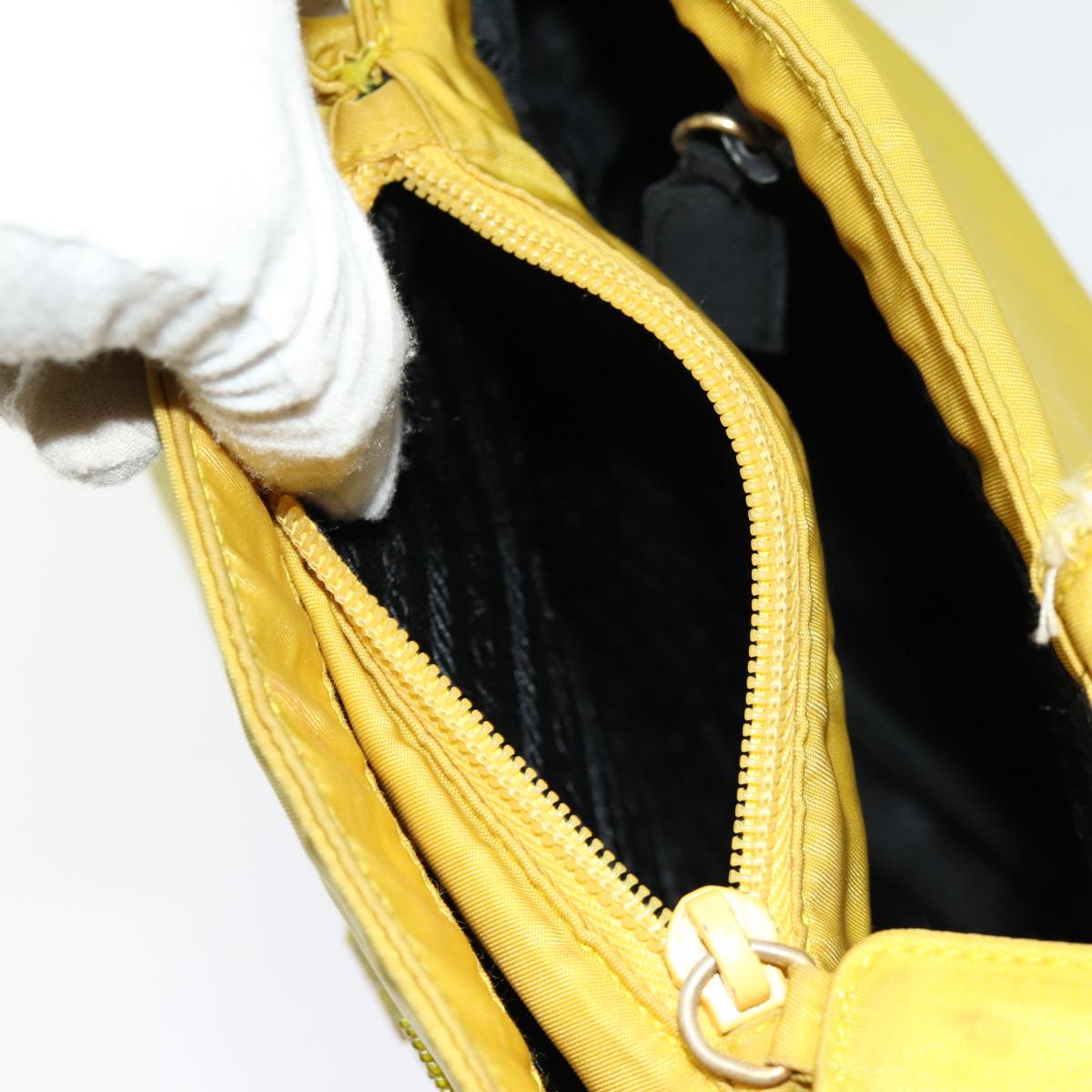 PRADA Hand Bag Nylon Yellow Auth bs13368