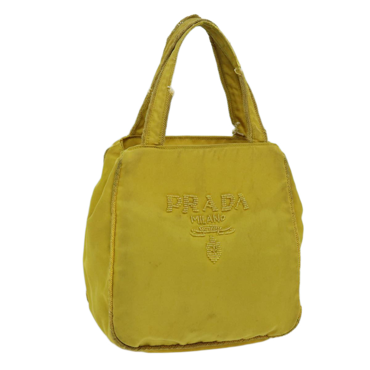 PRADA Hand Bag Nylon Yellow Auth bs13368