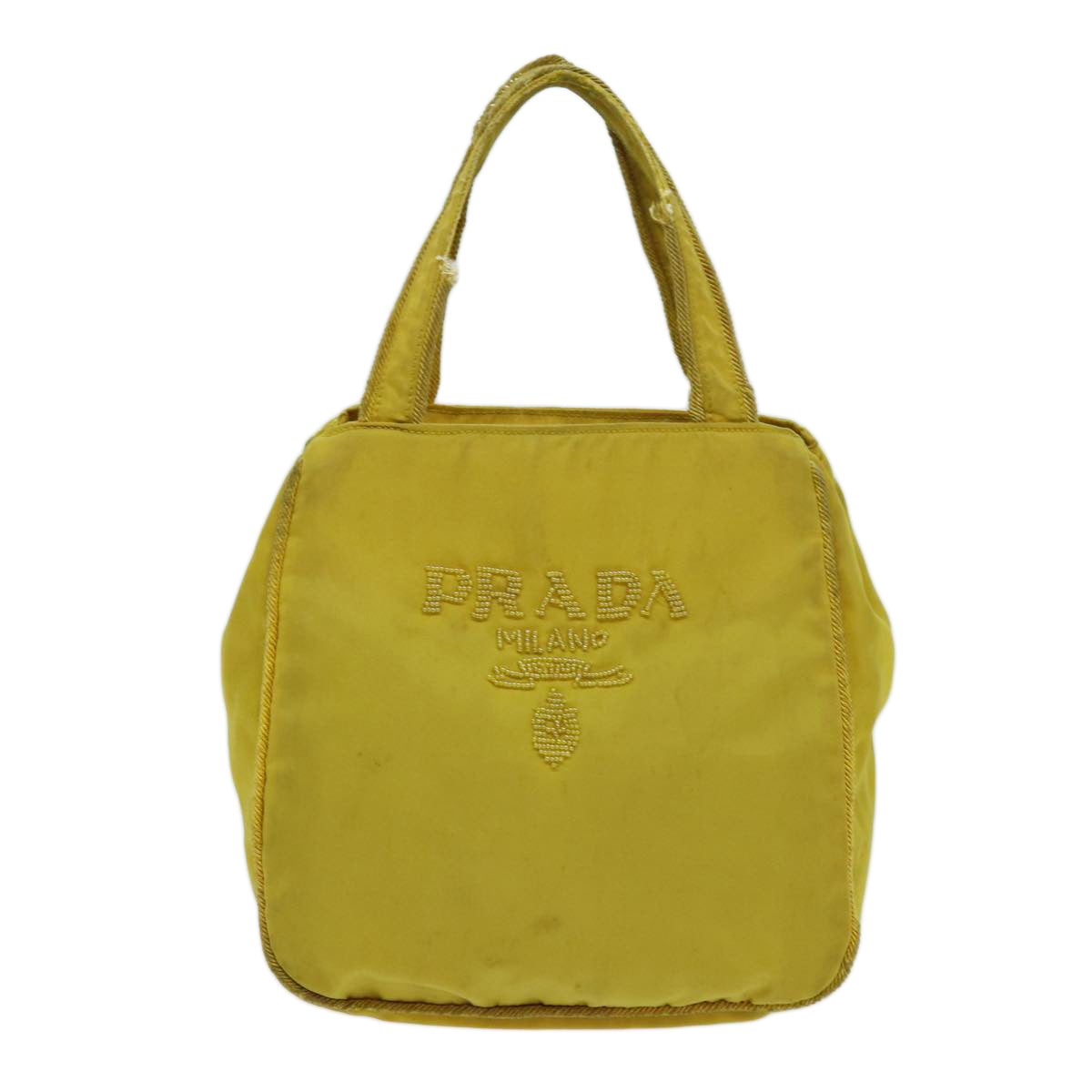 PRADA Hand Bag Nylon Yellow Auth bs13368