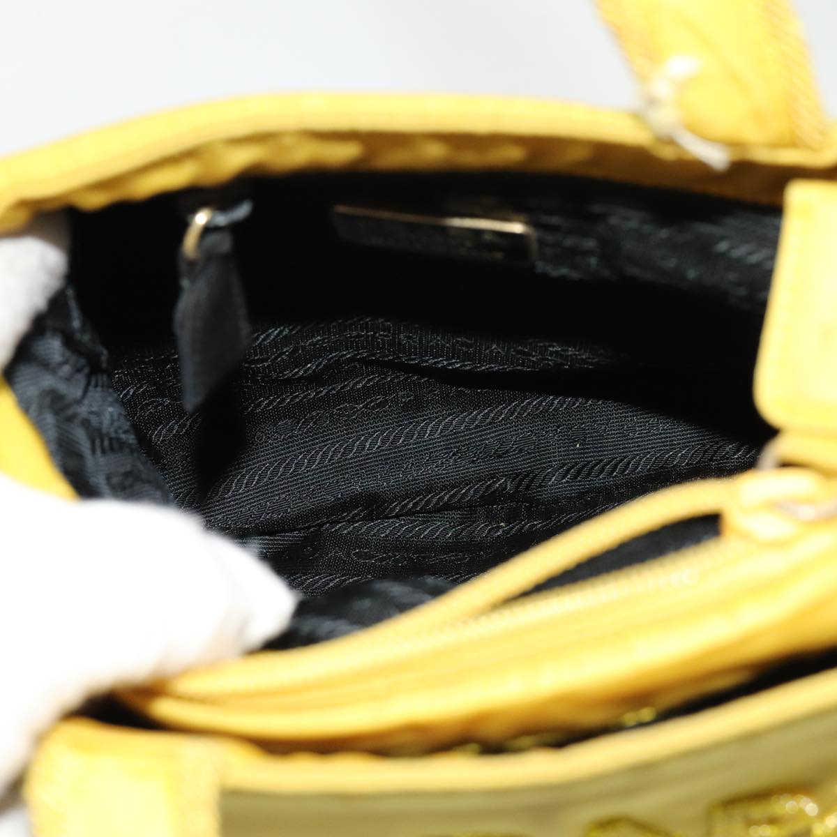 PRADA Hand Bag Nylon Yellow Auth bs13368